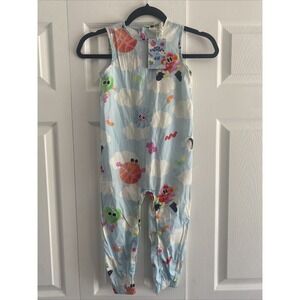 H&M Eva Cremers Jumpsuit Size 4T Blue Character Print Romper Cotton Sleeveless‎